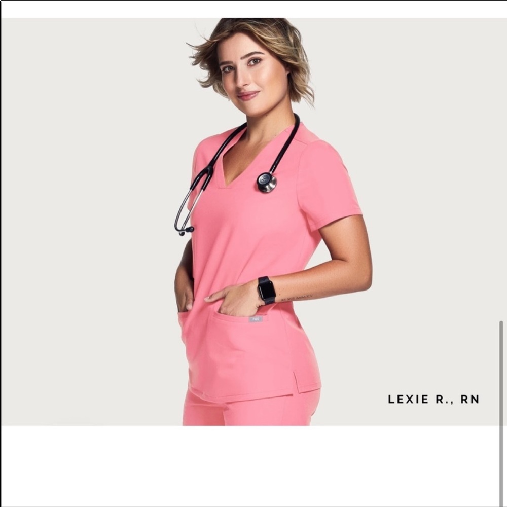 figs neon pink casma top size small NEW